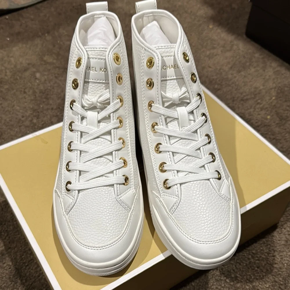 Michael Kors White and Gold High-Top Sneakers - Picture 2 of 4